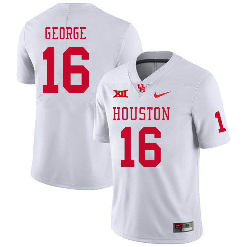 Men #16 Brian George Houston Cougars Big 12 XII College Football Jerseys Stitched-White - Click Image to Close